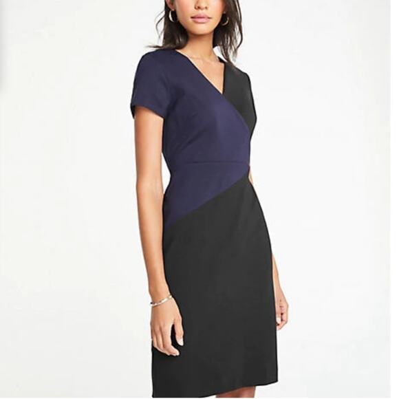 Ann Taylor The All-Day Ponte Dress In Colorblock Black Size 4 - Picture 1 of 8